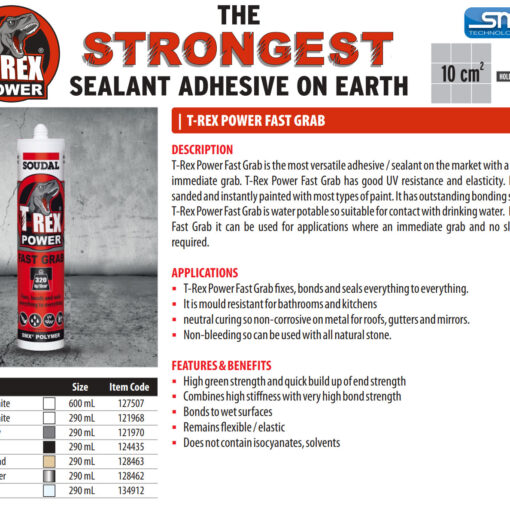 Alternative view of Soudal T-Rex Power Fast Grab Silicone 290ml (5 Colors)