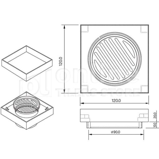 Alternative view of Sedek - Kano 120x90mm Tile Insert Floor Waste SS316 Matt Black - KANO-120-316-90MB
